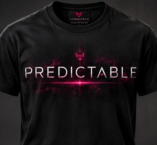 Black tee printed with Predictable